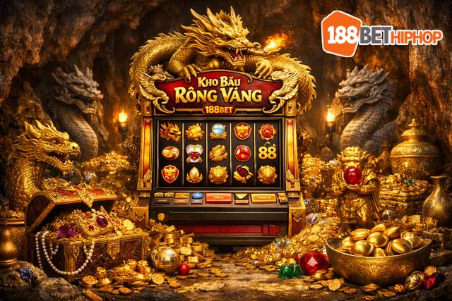 Giao diện slot game Kho Báu Rồng Vàng tại 188BET với các biểu tượng rồng vàng may mắn